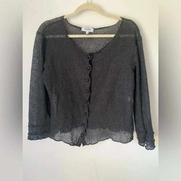 Vintage Moschino Sweater Women’s 10 Made In Italy Wool Cardigan Sheer Scalloped - Picture 1 of 8